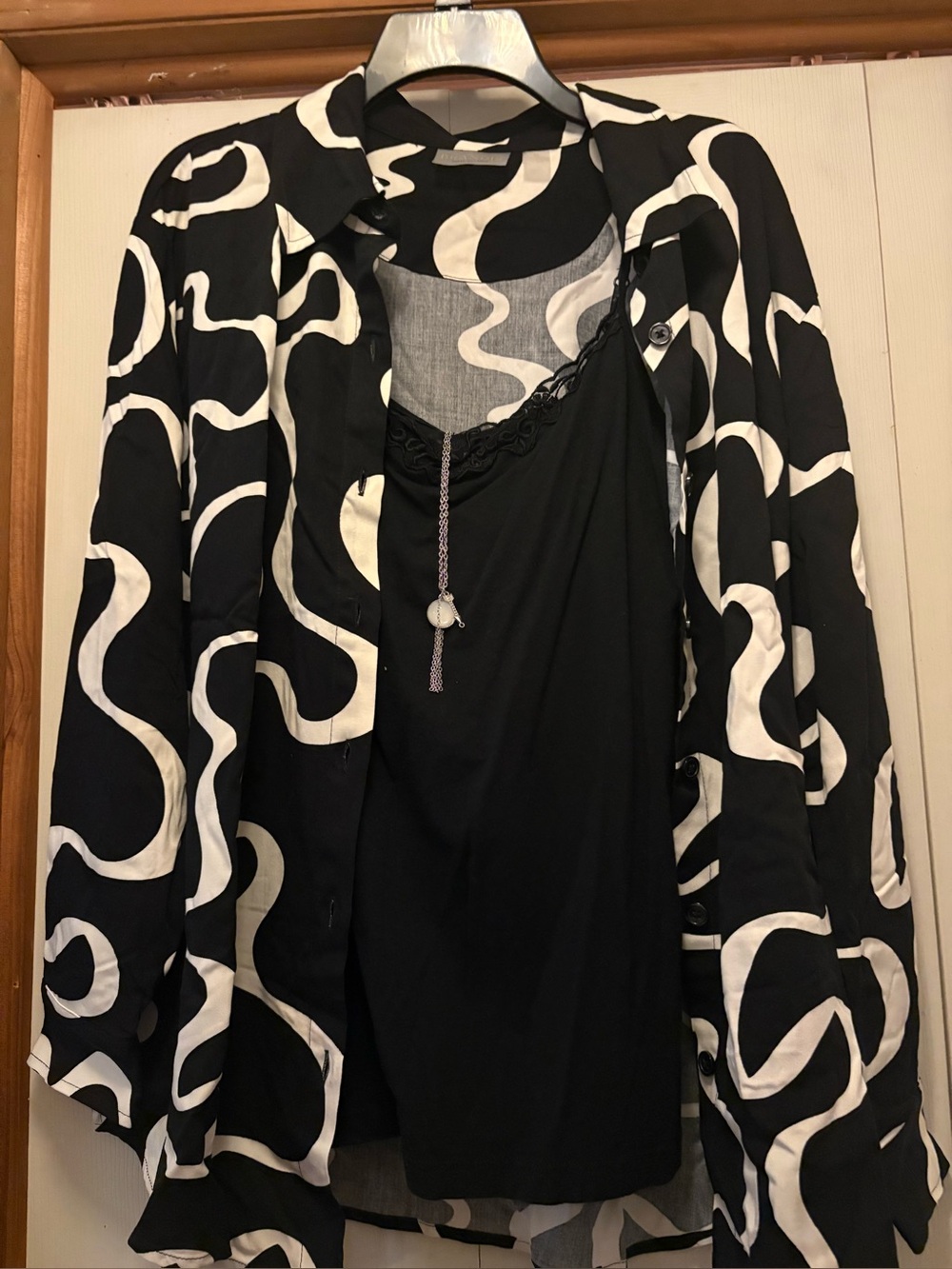 QVC Black and White Abstract Swirl Blouse